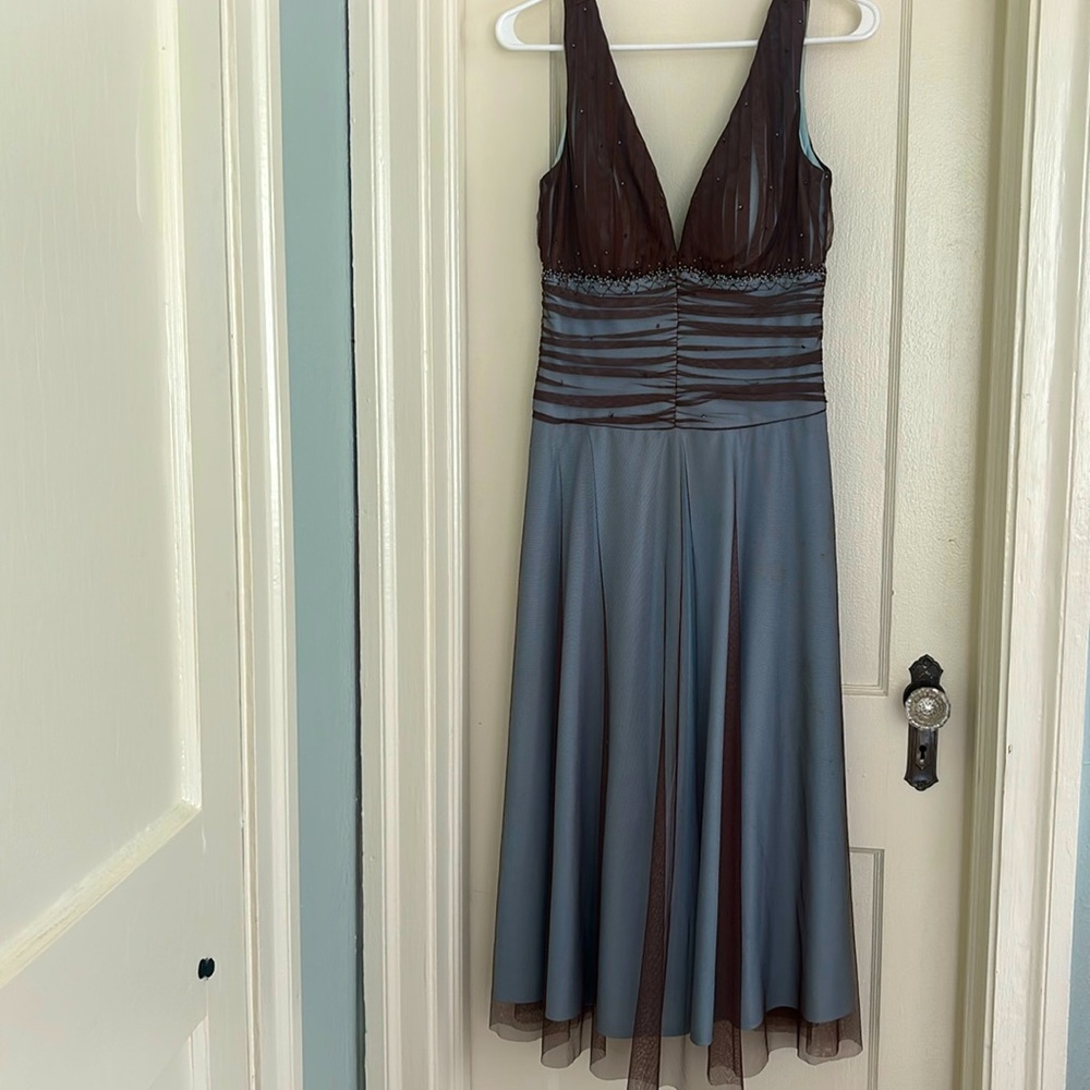 Light Blue And Brown Beaded Semi Formal Dress Size 6 Gem
